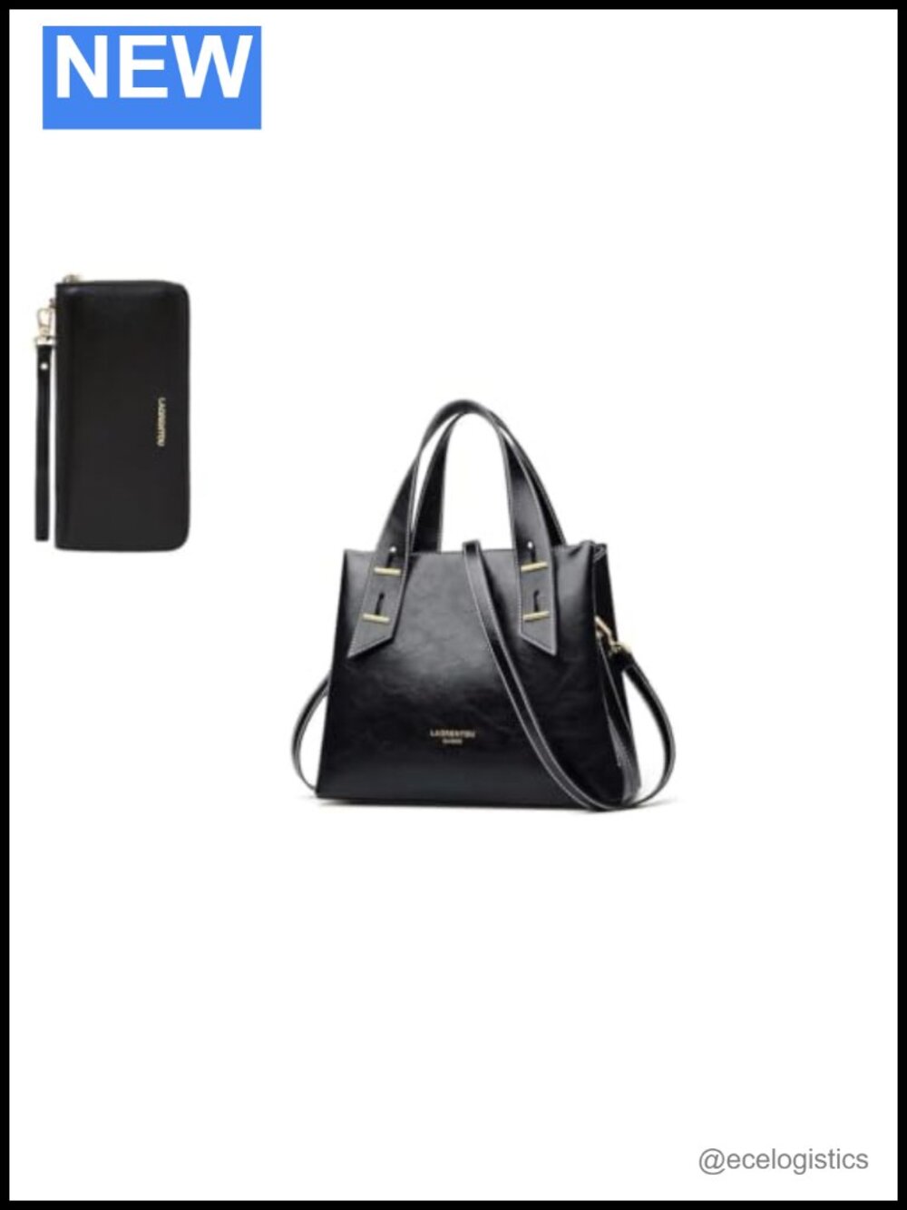 Genuine Leather Satchel Crossbody Bag with Wristlet Wallet